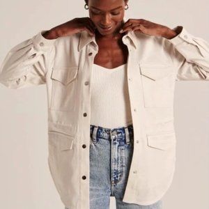 ABERCROMBIE & FITCH Utility Shirt Jacket Shacket Cream Ivory {3G39}